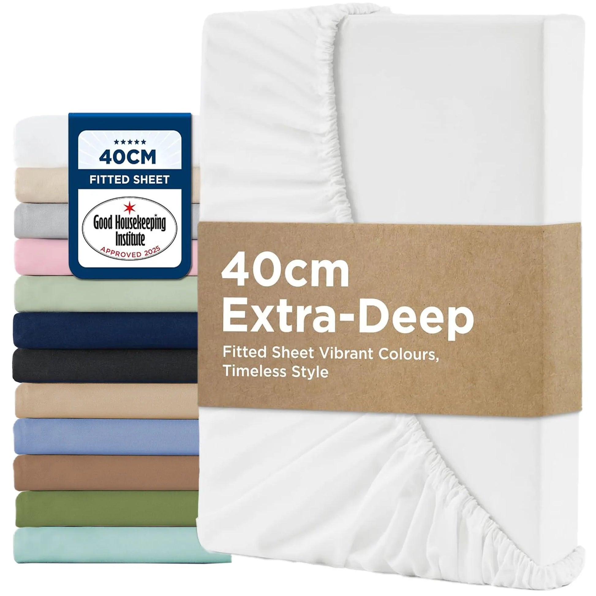 2000TC Hotel Quality Fitted Sheets - 2 Piece Fitted Sheets  -Breathable Bedding - Wrinkle, Fade, Stain Resistant- 16inch/40cm Deep Pocket Fitted Bed Sheets-Wrinkle and Fade Resistant,(White,Queen)