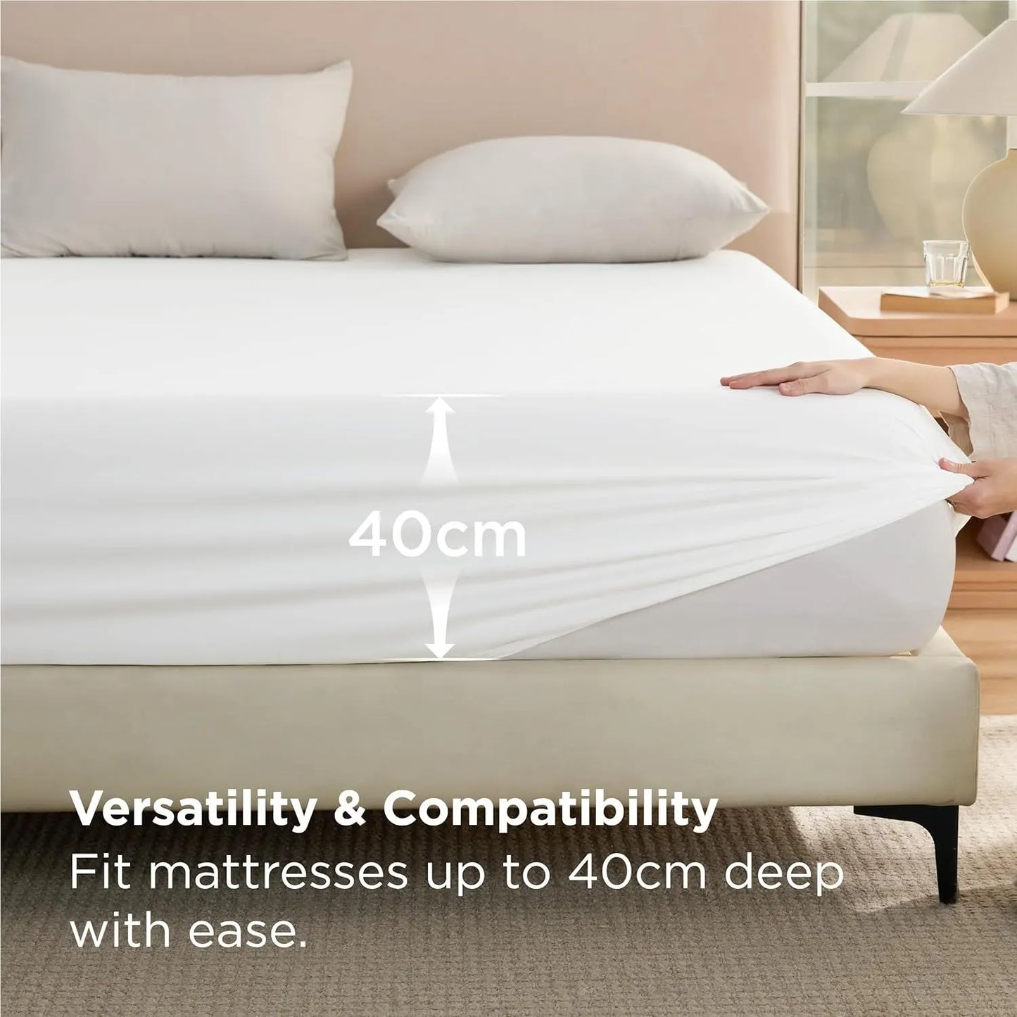 2000TC Hotel Quality Fitted Sheets - 2 Piece Fitted Sheets  -Breathable Bedding - Wrinkle, Fade, Stain Resistant- 16inch/40cm Deep Pocket Fitted Bed Sheets-Wrinkle and Fade Resistant,(White,Queen) - Image 5