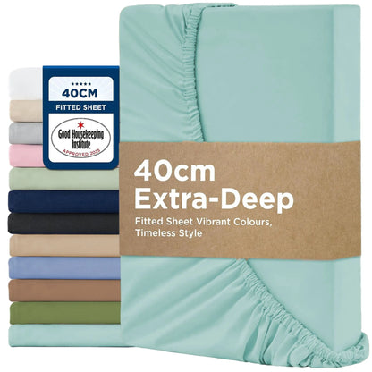 2000TC Hotel Quality Fitted Sheets - 2 Piece Fitted Sheets  -Breathable Bedding - Wrinkle, Fade, Stain Resistant- 16inch/40cm Deep Pocket Fitted Bed Sheets-Wrinkle and Fade Resistant,(Ice blue,Queen)