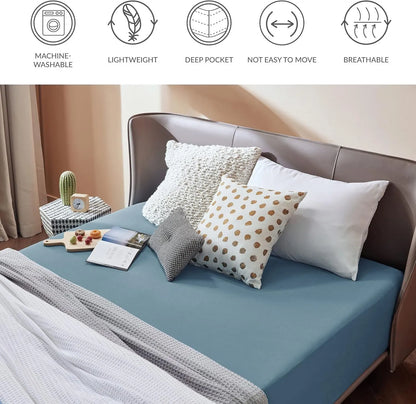 2000TC Hotel Quality Fitted Sheets - 2 Piece Fitted Sheets  -Breathable Bedding - Wrinkle, Fade, Stain Resistant- 16inch/40cm Deep Pocket Fitted Bed Sheets-Wrinkle and Fade Resistant,(Ocean,Queen) - Image 6