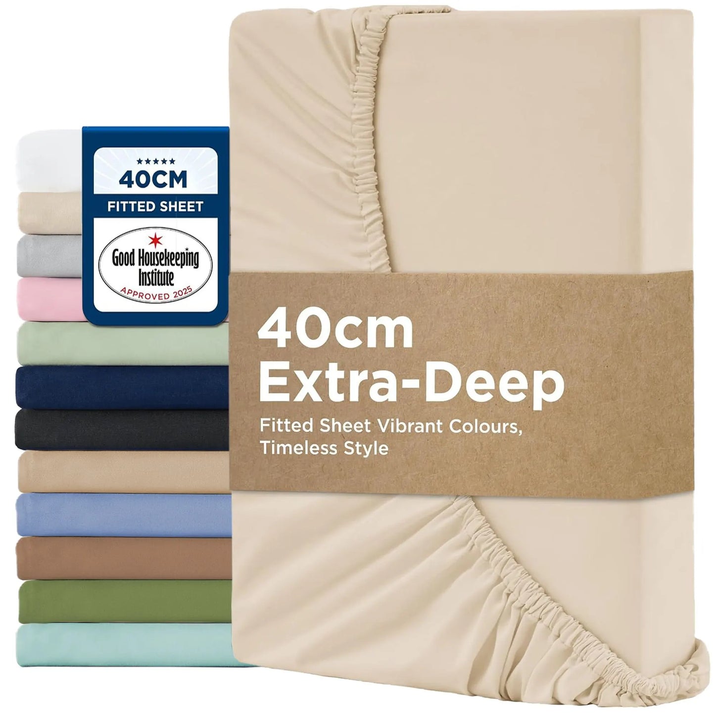 2000TC Hotel Quality Fitted Sheets - 2 Piece Fitted Sheets  -Breathable Bedding - Wrinkle, Fade, Stain Resistant- 16inch/40cm Deep Pocket Fitted Bed Sheets-Wrinkle and Fade Resistant,(Cream White,Queen)