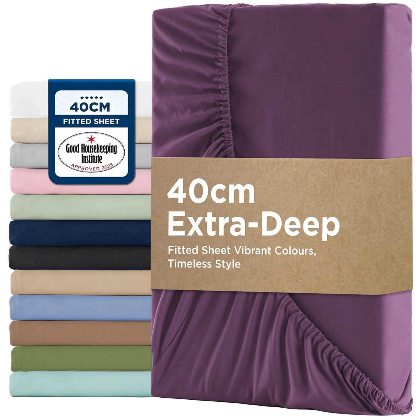 2000TC Hotel Quality Fitted Sheets - 2 Piece Fitted Sheets  -Breathable Bedding - Wrinkle, Fade, Stain Resistant- 16inch/40cm Deep Pocket Fitted Bed Sheets-Wrinkle and Fade Resistant,(Purple,Queen)