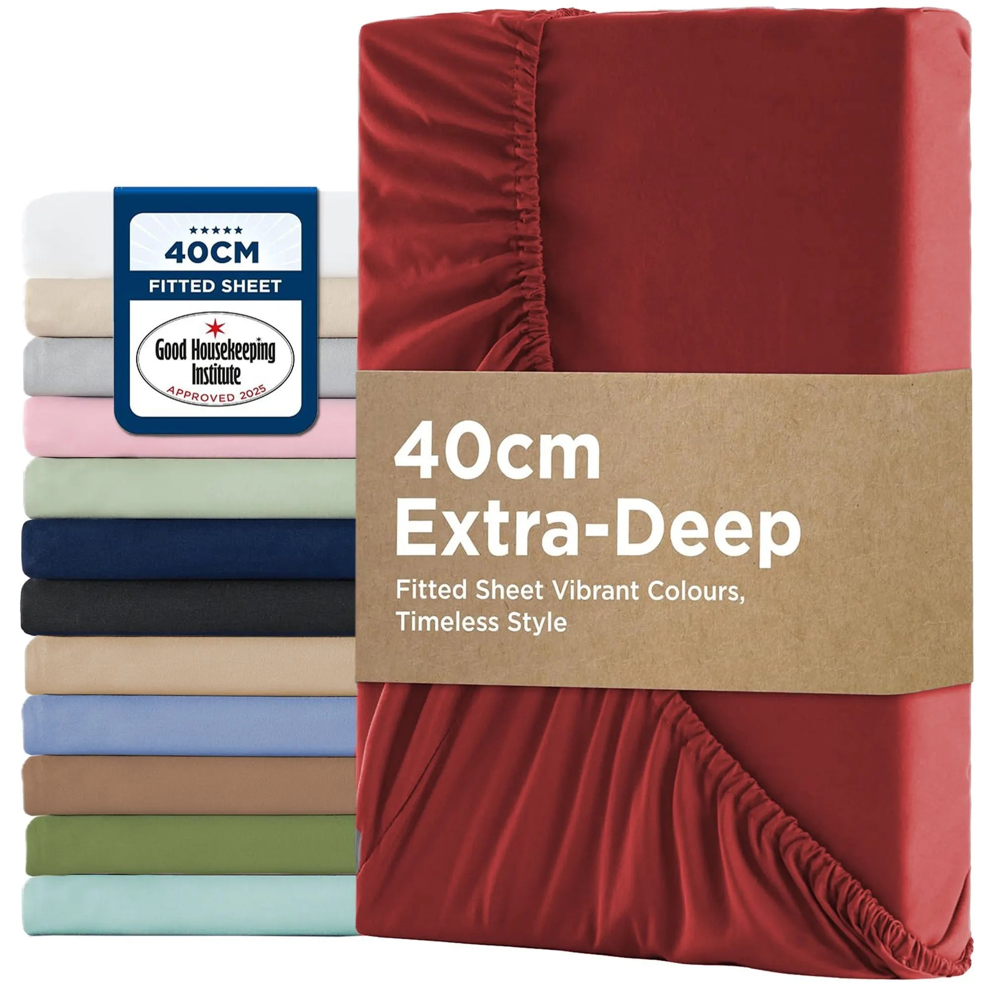 2000TC Hotel Quality Fitted Sheets - 2 Piece Fitted Sheets  -Breathable Bedding - Wrinkle, Fade, Stain Resistant- 16inch/40cm Deep Pocket Fitted Bed Sheets-Wrinkle and Fade Resistant,(Red,Single)