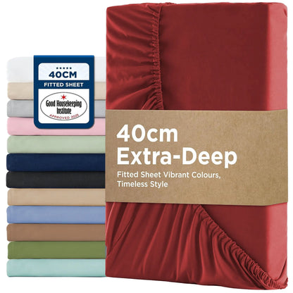 2000TC Hotel Quality Fitted Sheets - 2 Piece Fitted Sheets  -Breathable Bedding - Wrinkle, Fade, Stain Resistant- 16inch/40cm Deep Pocket Fitted Bed Sheets-Wrinkle and Fade Resistant,(Red,Single)