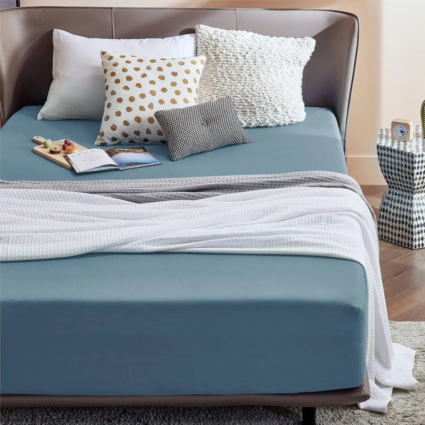 2000TC Hotel Quality Fitted Sheets - 2 Piece Fitted Sheets  -Breathable Bedding - Wrinkle, Fade, Stain Resistant- 16inch/40cm Deep Pocket Fitted Bed Sheets-Wrinkle and Fade Resistant,(Ocean,Single) - Image 2