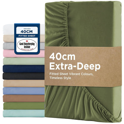 2000TC Hotel Quality Fitted Sheets - 2 Piece Fitted Sheets  -Breathable Bedding - Wrinkle, Fade, Stain Resistant- 16inch/40cm Deep Pocket Fitted Bed Sheets-Wrinkle and Fade Resistant,(Olive green,Single)