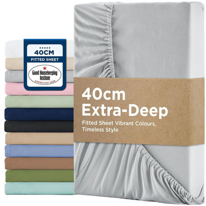 2000TC Hotel Quality Fitted Sheets - 2 Piece Fitted Sheets  -Breathable Bedding - Wrinkle, Fade, Stain Resistant- 16inch/40cm Deep Pocket Fitted Bed Sheets-Wrinkle and Fade Resistant,(Silver-gray,Single)