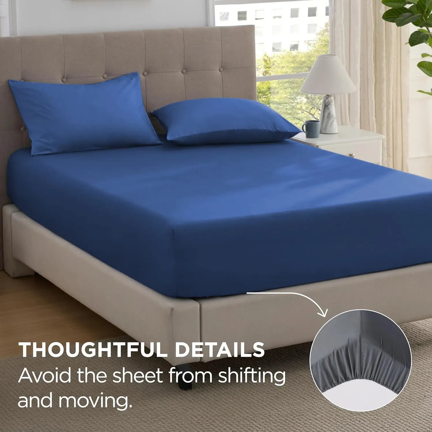 2000TC Hotel Quality Fitted Sheets - 2 Piece Fitted Sheets  -Breathable Bedding - Wrinkle, Fade, Stain Resistant- 16inch/40cm Deep Pocket Fitted Bed Sheets-Wrinkle and Fade Resistant,(Royal blue,Super King) - Image 4