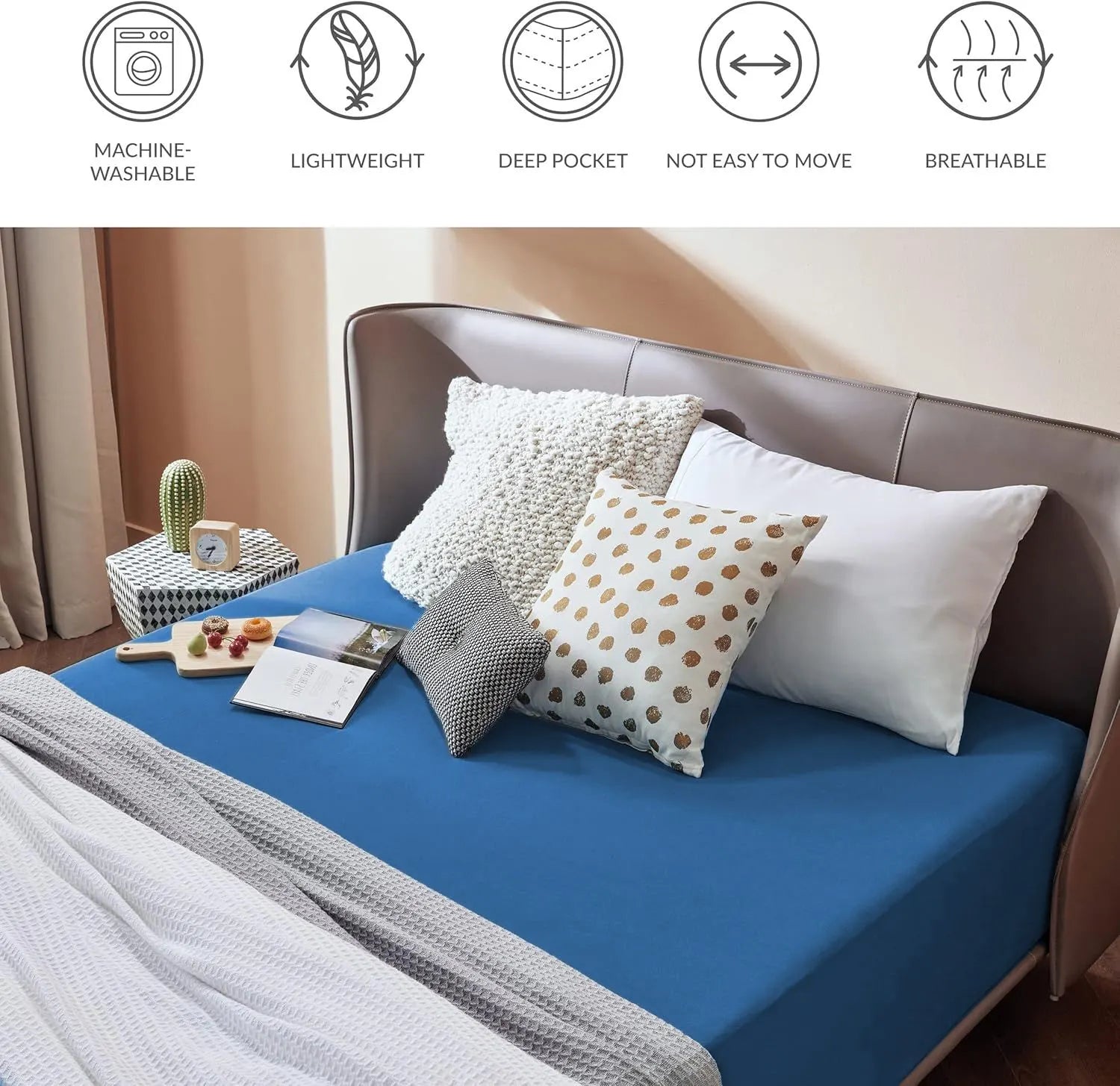 2000TC Hotel Quality Fitted Sheets - 2 Piece Fitted Sheets  -Breathable Bedding - Wrinkle, Fade, Stain Resistant- 16inch/40cm Deep Pocket Fitted Bed Sheets-Wrinkle and Fade Resistant,(Royal blue,Super King) - Image 6