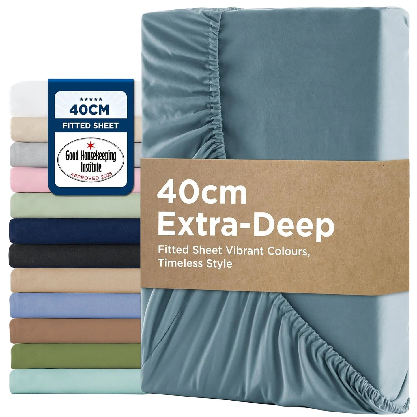 2000TC Hotel Quality Fitted Sheets - 2 Piece Fitted Sheets  -Breathable Bedding - Wrinkle, Fade, Stain Resistant- 16inch/40cm Deep Pocket Fitted Bed Sheets-Wrinkle and Fade Resistant,(Ocean,Super King)