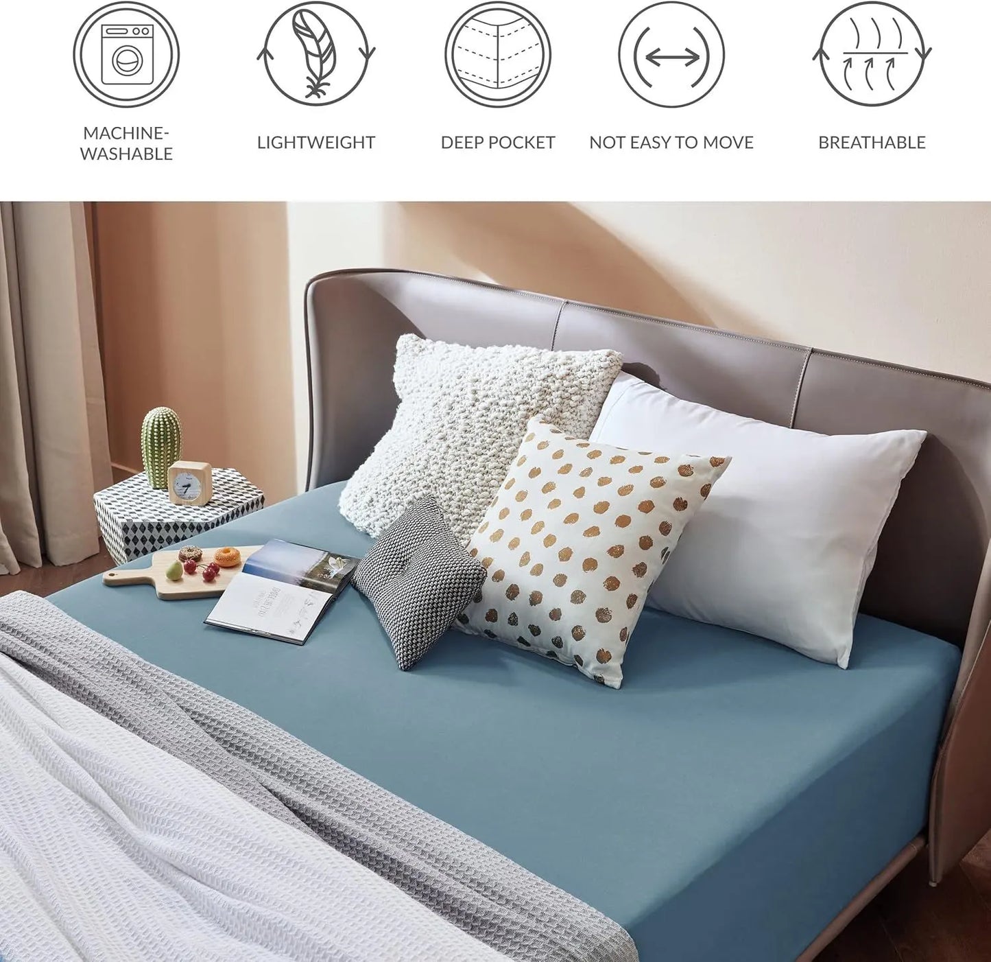 2000TC Hotel Quality Fitted Sheets - 2 Piece Fitted Sheets  -Breathable Bedding - Wrinkle, Fade, Stain Resistant- 16inch/40cm Deep Pocket Fitted Bed Sheets-Wrinkle and Fade Resistant,(Ocean,Super King) - Image 6