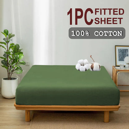 100% Cotton Fitted Sheet - Super Soft 40cm Deep Pocket Bottom Sheets - White Elastic Sheet（Double,Olive green) - Image 2