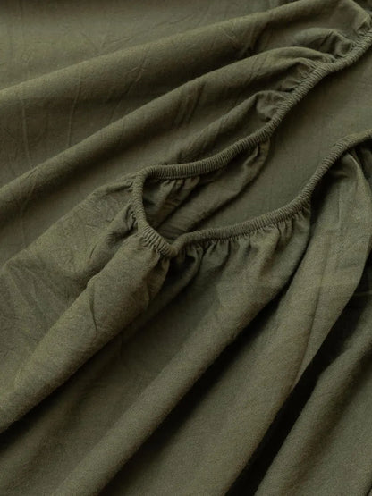 100% Cotton Fitted Sheet - Super Soft 40cm Deep Pocket Bottom Sheets - White Elastic Sheet（Double,Olive green) - Image 3