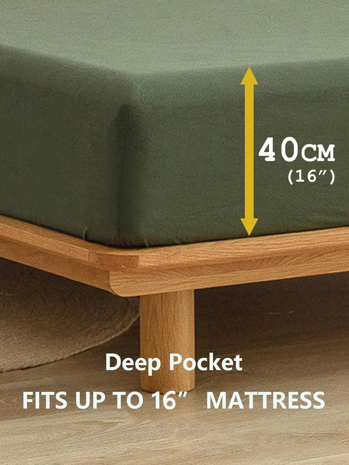 100% Cotton Fitted Sheet - Super Soft 40cm Deep Pocket Bottom Sheets - White Elastic Sheet（Double,Olive green) - Image 4