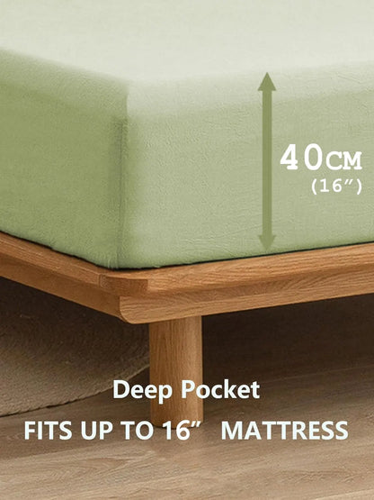 100% Cotton Fitted Sheet - Super Soft 40cm Deep Pocket Bottom Sheets - White Elastic Sheet（Queen,Green beans) - Image 2