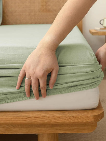 100% Cotton Fitted Sheet - Super Soft 40cm Deep Pocket Bottom Sheets - White Elastic Sheet（Queen,Green beans) - Image 3