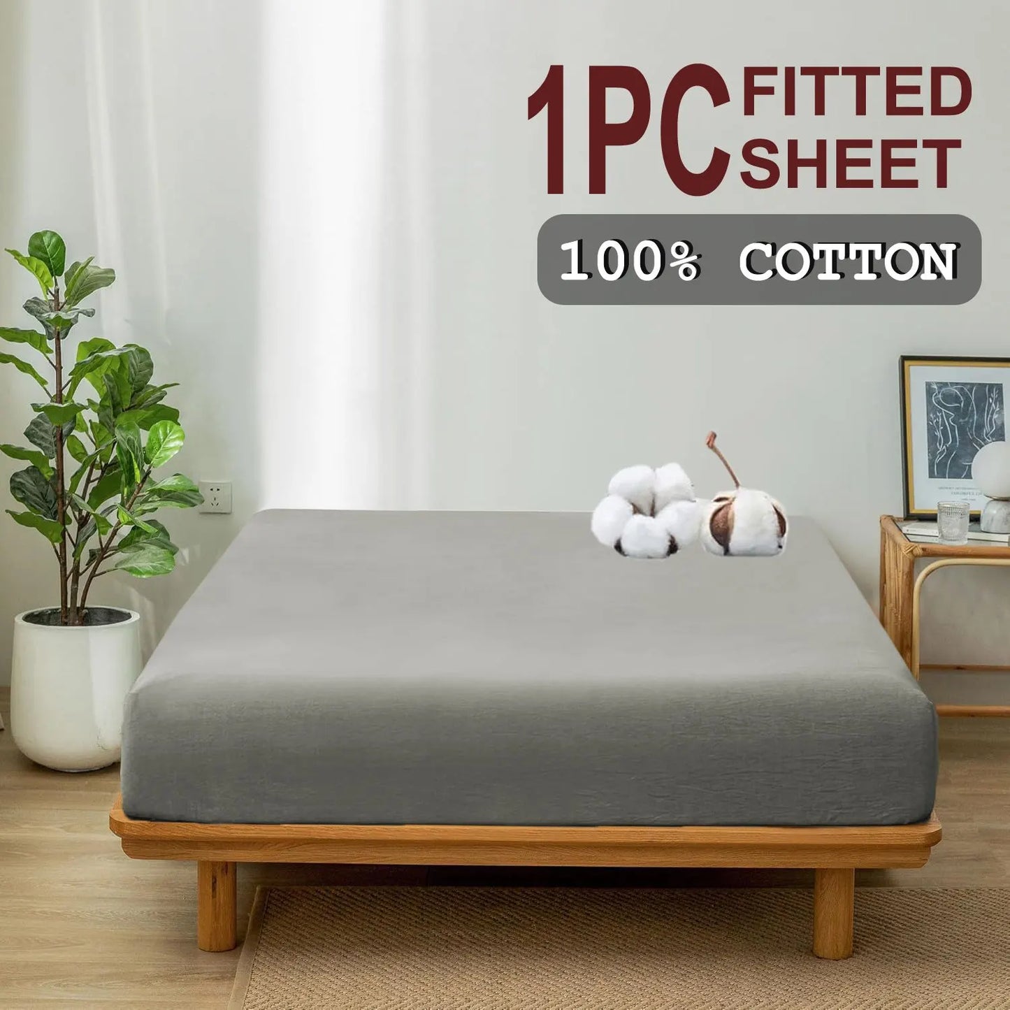 100% Cotton Fitted Sheet - Super Soft 40cm Deep Pocket Bottom Sheets - White Elastic Sheet（Queen,Grey) - Image 2