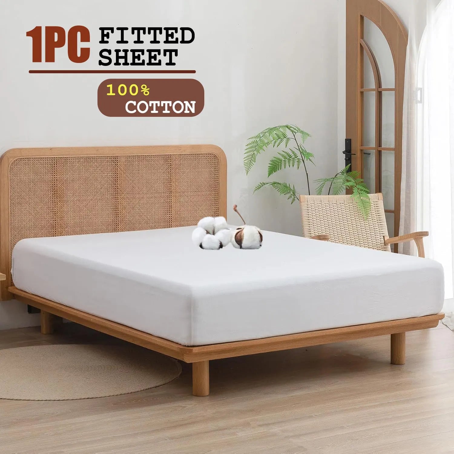 100% Cotton Fitted Sheet - Super Soft 40cm Deep Pocket Bottom Sheets - White Elastic Sheet（Super King,White)