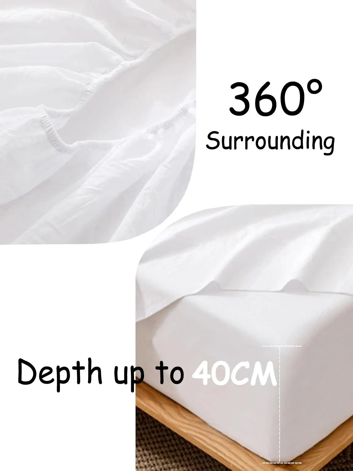 100% Cotton Fitted Sheet - Super Soft 40cm Deep Pocket Bottom Sheets - White Elastic Sheet（Super King,White) - Image 4