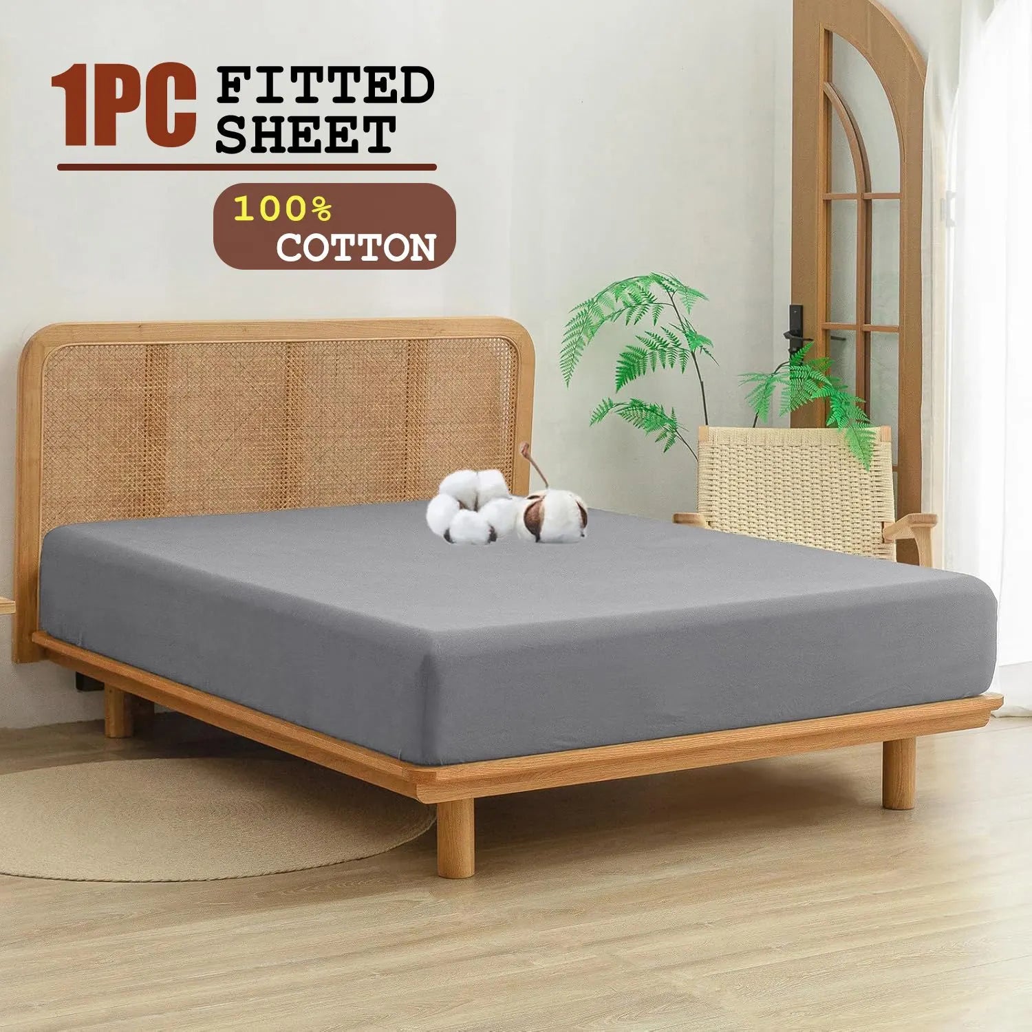 100% Cotton Fitted Sheet - Super Soft 40cm Deep Pocket Bottom Sheets - White Elastic Sheet（Super King,Grey)