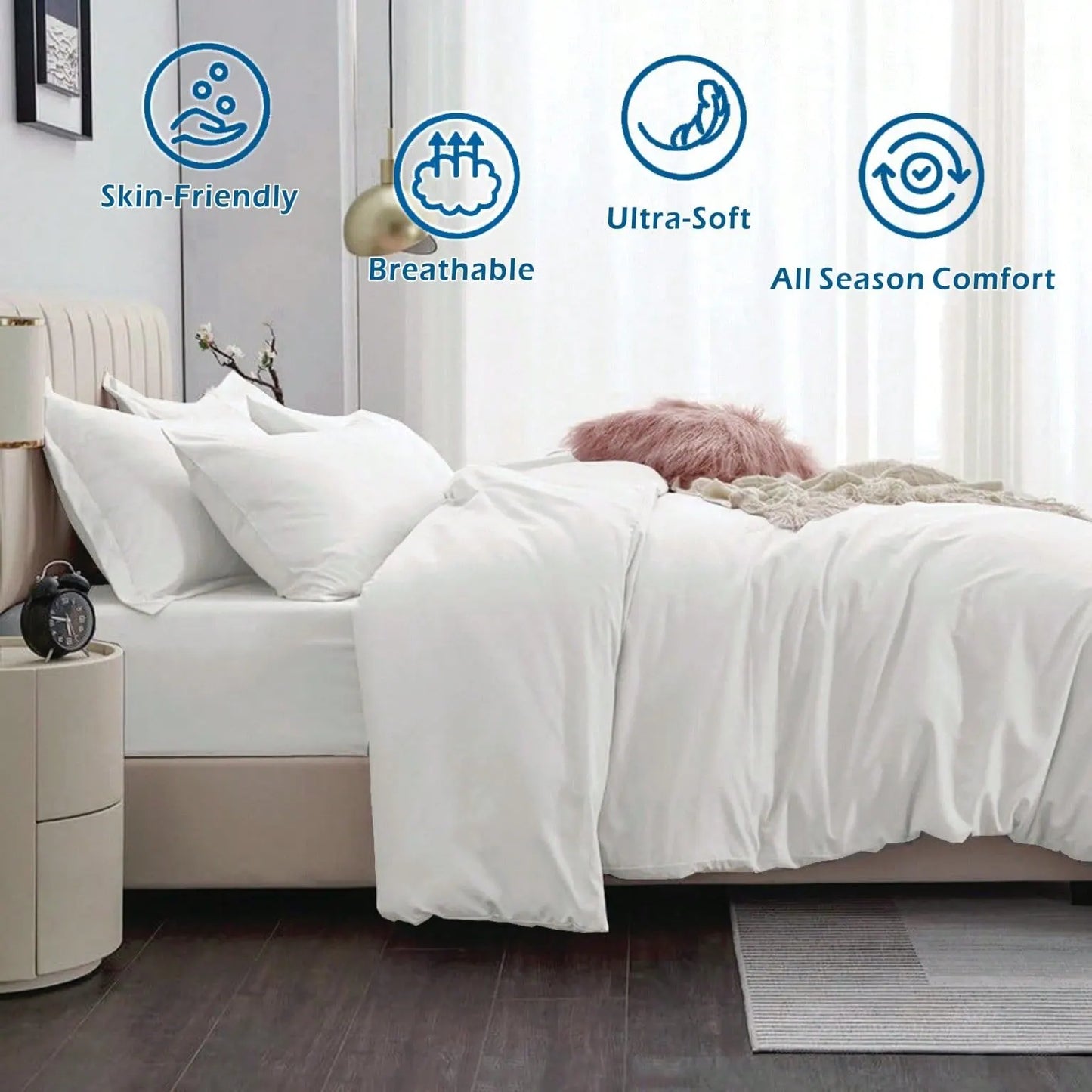 Hotel Soft Microfiber Duvet Cover Set-2000TC Quilt Cover Set & Pillowcases -1 Donna Cover Zipper Closure & 1 x Pillowcases-Breathable Bedding - Wrinkle, Fade, Stain Resistant(Raw white,Double) - Image 3