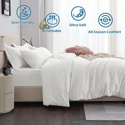 Hotel Soft Microfiber Duvet Cover Set-2000TC Quilt Cover Set & Pillowcases -1 Donna Cover Zipper Closure & 1 x Pillowcases-Breathable Bedding - Wrinkle, Fade, Stain Resistant(Raw white,Double) - Image 3
