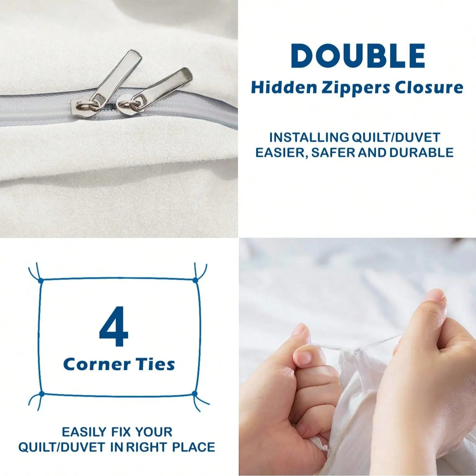 Hotel Soft Microfiber Duvet Cover Set-2000TC Quilt Cover Set & Pillowcases -1 Donna Cover Zipper Closure & 1 x Pillowcases-Breathable Bedding - Wrinkle, Fade, Stain Resistant(Raw white,Double) - Image 4