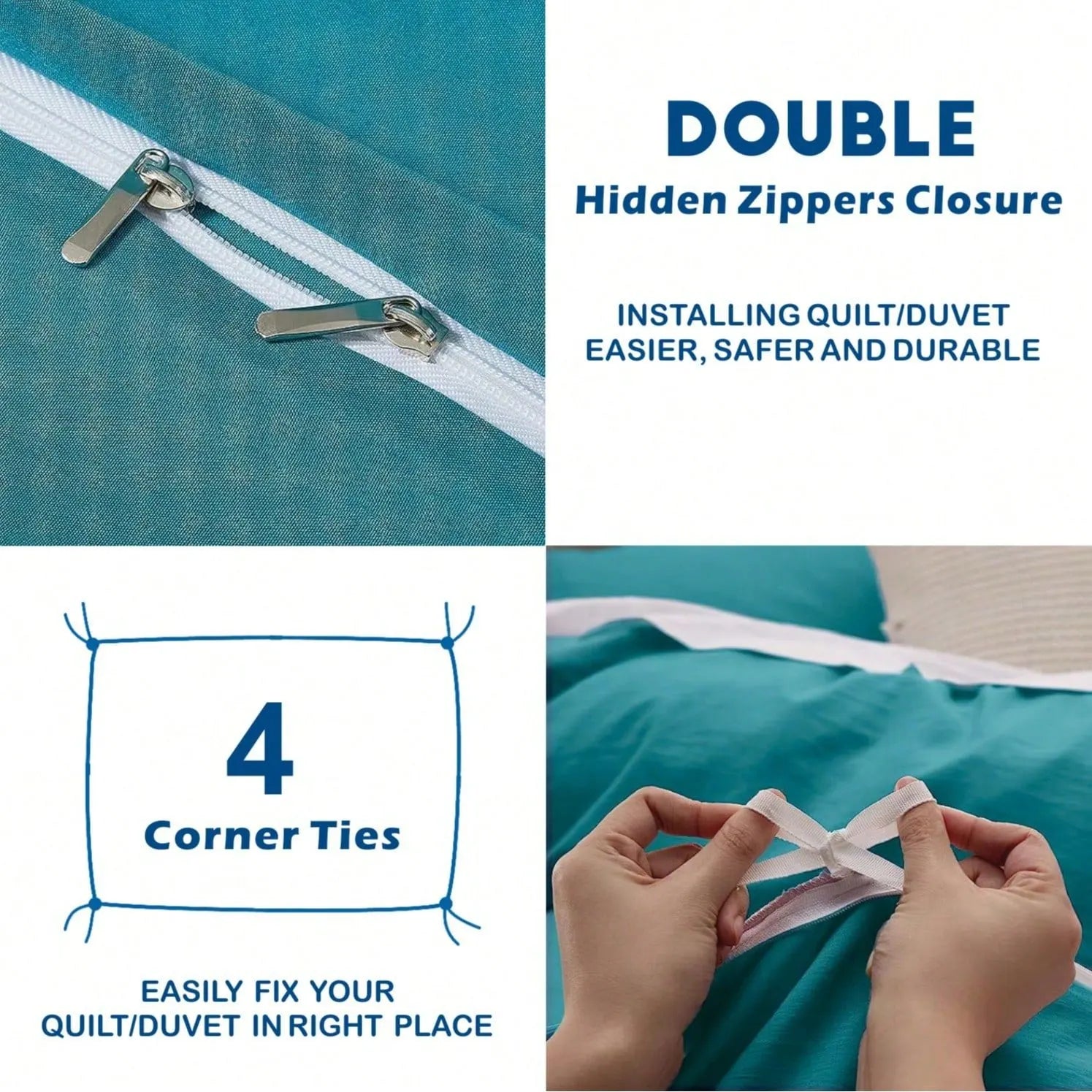 Hotel Soft Microfiber Duvet Cover Set-2000TC Quilt Cover Set & Pillowcases -1 Donna Cover Zipper Closure & 1 x Pillowcases-Breathable Bedding - Wrinkle, Fade, Stain Resistant(Biscay blue,Double) - Image 4