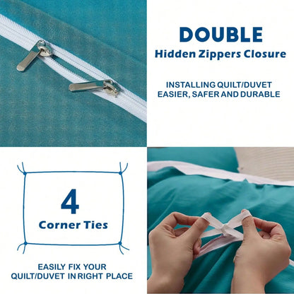 Hotel Soft Microfiber Duvet Cover Set-2000TC Quilt Cover Set & Pillowcases -1 Donna Cover Zipper Closure & 1 x Pillowcases-Breathable Bedding - Wrinkle, Fade, Stain Resistant(Biscay blue,Double) - Image 4