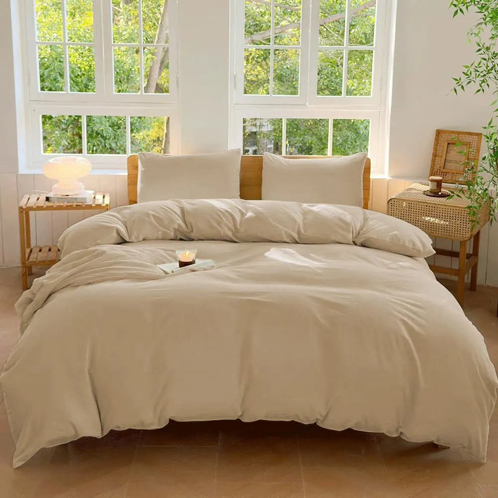 Hotel Soft Microfiber Duvet Cover Set-2000TC Quilt Cover Set & Pillowcases -1 Donna Cover Zipper Closure & 1 x Pillowcases-Breathable Bedding - Wrinkle, Fade, Stain Resistant(Camel Beige,Double)