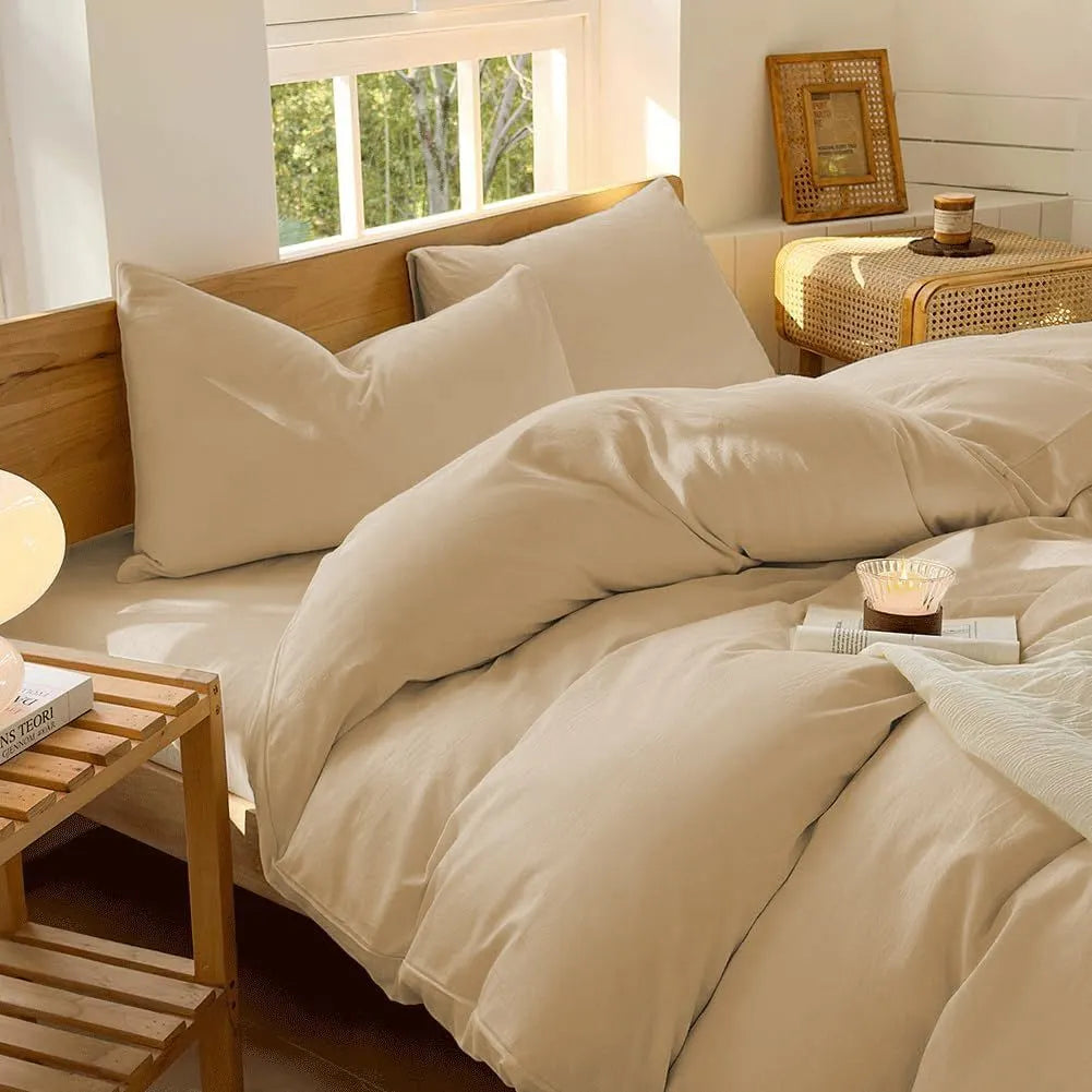 Hotel Soft Microfiber Duvet Cover Set-2000TC Quilt Cover Set & Pillowcases -1 Donna Cover Zipper Closure & 1 x Pillowcases-Breathable Bedding - Wrinkle, Fade, Stain Resistant(Camel Beige,Double) - Image 4