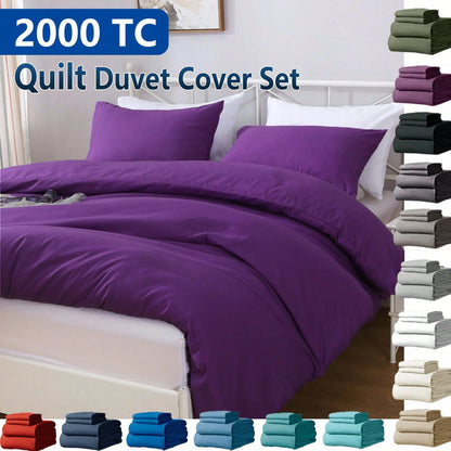 Hotel Soft Microfiber Duvet Cover Set-2000TC Quilt Cover Set & Pillowcases -1 Donna Cover Zipper Closure & 1 x Pillowcases-Breathable Bedding - Wrinkle, Fade, Stain Resistant(Purple,Double)