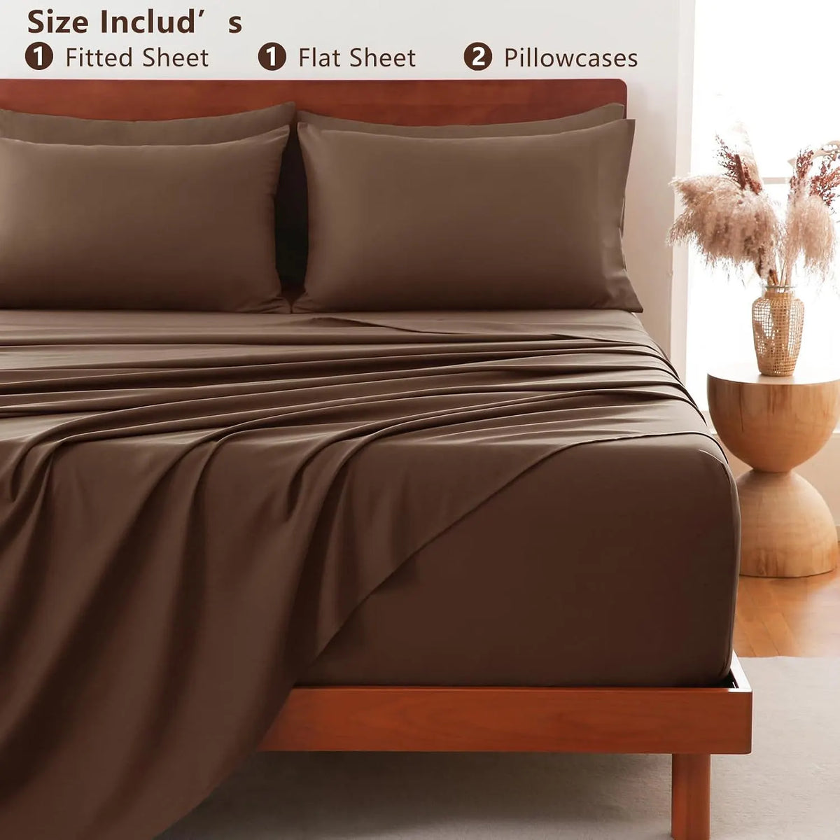 Hotel Soft Bed Sheet Set- Bedding Sheets & Pillowcases -Breathable Bedding - Wrinkle, Fade, Stain Resistant-Deep Pocket Flat Fitted Bed Sheet Set(Chocolate,Double) - Image 7
