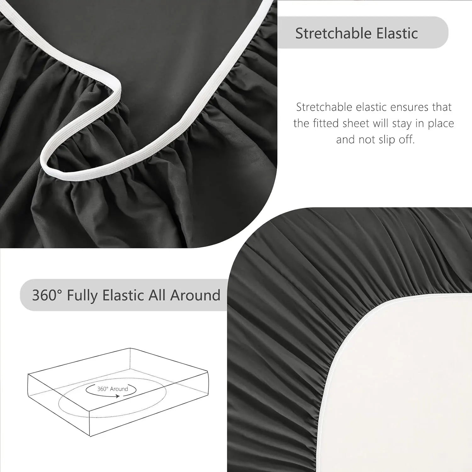 Hotel Soft Bed Sheet Set- Bedding Sheets & Pillowcases -Breathable Bedding - Wrinkle, Fade, Stain Resistant-Deep Pocket Flat Fitted Bed Sheet Set(Dark gray,Double) - Image 5