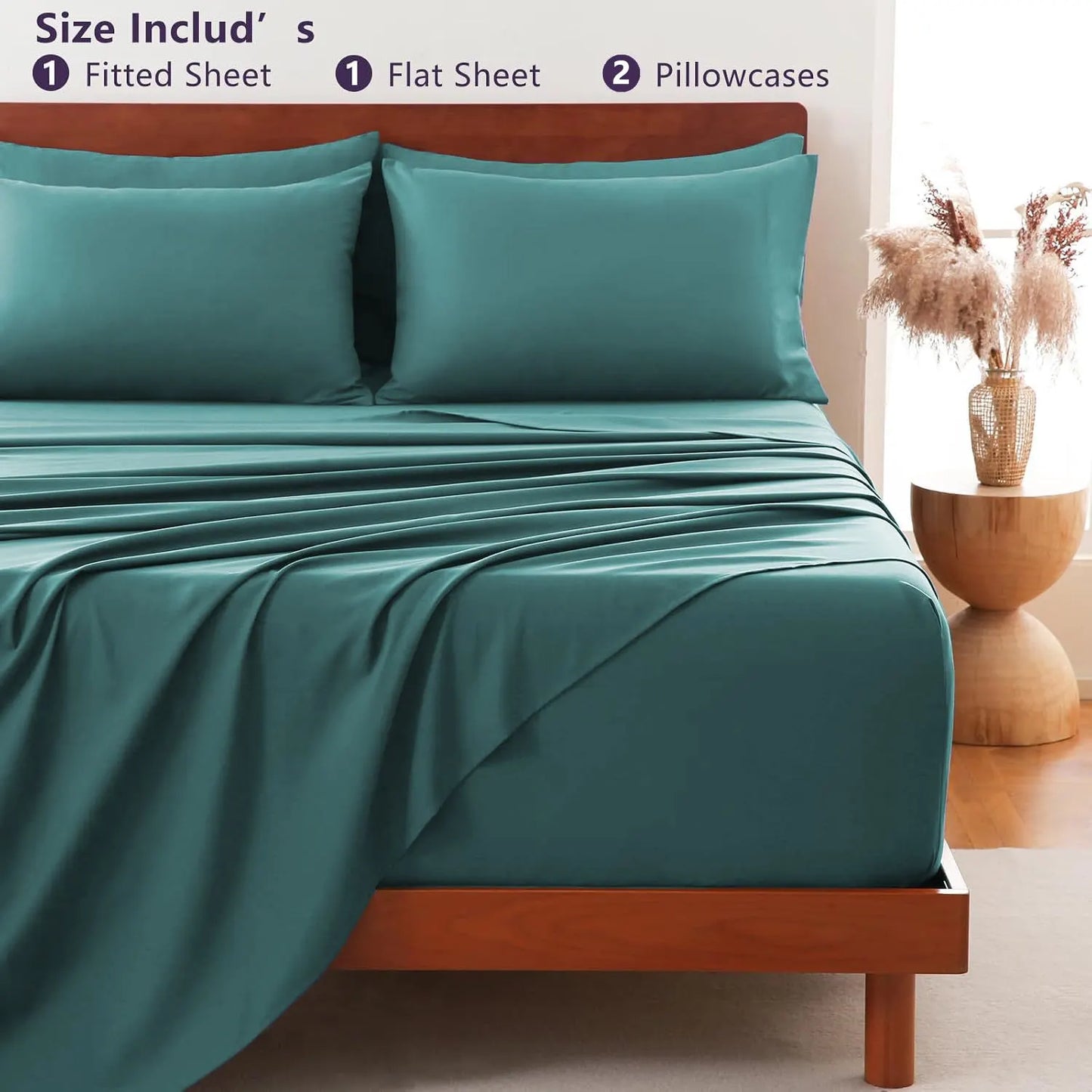 Hotel Soft Bed Sheet Set- Bedding Sheets & Pillowcases -Breathable Bedding - Wrinkle, Fade, Stain Resistant-Deep Pocket Flat Fitted Bed Sheet Set(Biscay blue,Double) - Image 8