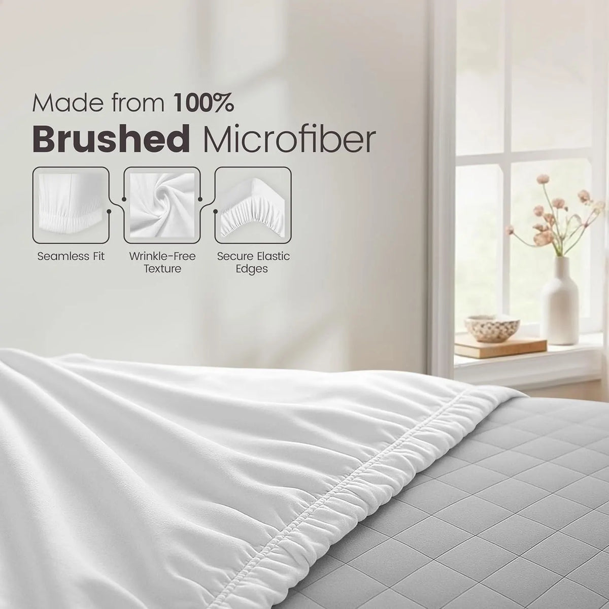 Hotel Quality Fitted Sheet - 1 Piece Fitted Sheet  -Breathable Bedding - Wrinkle, Fade, Stain Resistant- 16inch/40cm Deep Pocket Fitted Bed Sheet-Wrinkle and Fade Resistant,(White,Double) - Image 6