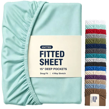 Hotel Quality Fitted Sheet - 1 Piece Fitted Sheet  -Breathable Bedding - Wrinkle, Fade, Stain Resistant- 16inch/40cm Deep Pocket Fitted Bed Sheet-Wrinkle and Fade Resistant,(Ice blue,Double)