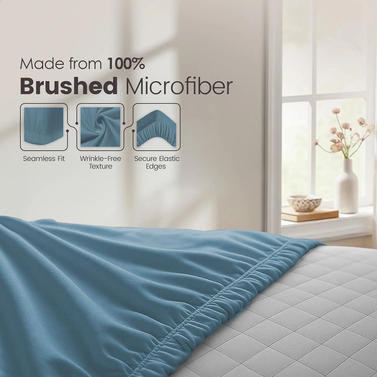 Hotel Quality Fitted Sheet - 1 Piece Fitted Sheet  -Breathable Bedding - Wrinkle, Fade, Stain Resistant- 16inch/40cm Deep Pocket Fitted Bed Sheet-Wrinkle and Fade Resistant,(Ocean,Double) - Image 5
