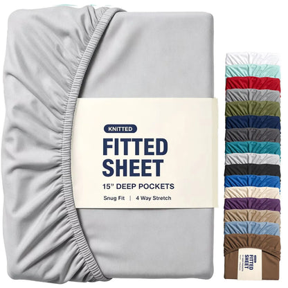 Hotel Quality Fitted Sheet - 1 Piece Fitted Sheet  -Breathable Bedding - Wrinkle, Fade, Stain Resistant- 16inch/40cm Deep Pocket Fitted Bed Sheet-Wrinkle and Fade Resistant,(Silver-gray,Double)