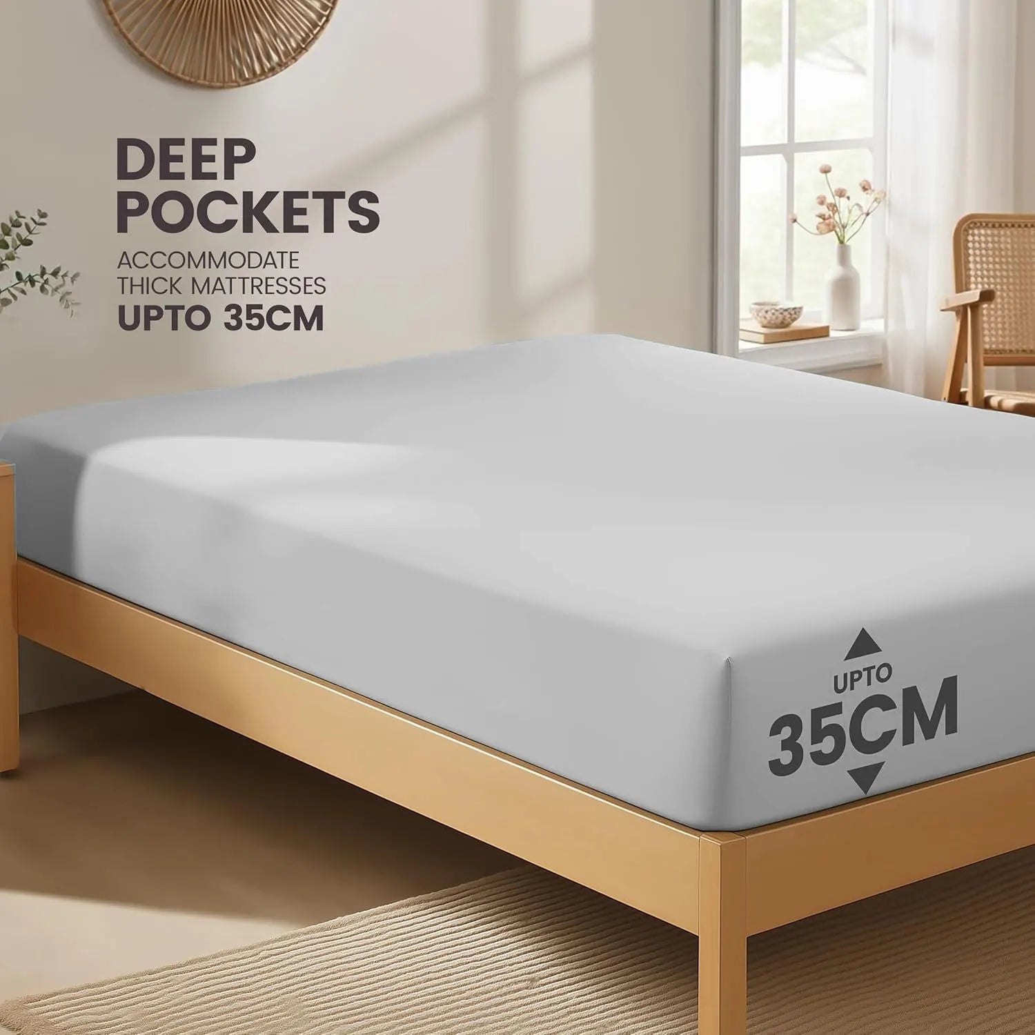 Hotel Quality Fitted Sheet - 1 Piece Fitted Sheet  -Breathable Bedding - Wrinkle, Fade, Stain Resistant- 16inch/40cm Deep Pocket Fitted Bed Sheet-Wrinkle and Fade Resistant,(Silver-gray,Double) - Image 4
