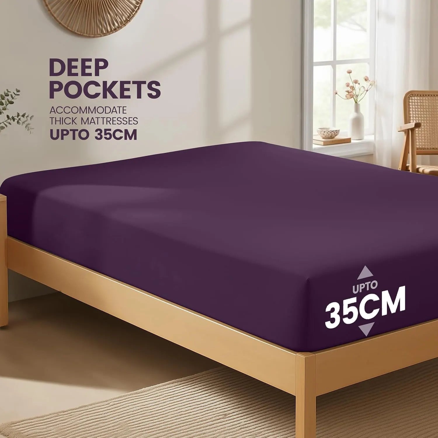 Hotel Quality Fitted Sheet - 1 Piece Fitted Sheet  -Breathable Bedding - Wrinkle, Fade, Stain Resistant- 16inch/40cm Deep Pocket Fitted Bed Sheet-Wrinkle and Fade Resistant,(Purple,Double) - Image 2