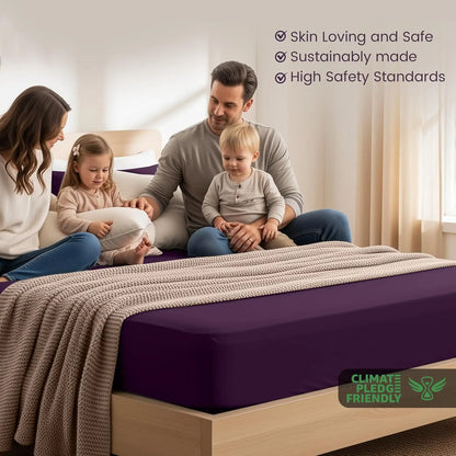 Hotel Quality Fitted Sheet - 1 Piece Fitted Sheet  -Breathable Bedding - Wrinkle, Fade, Stain Resistant- 16inch/40cm Deep Pocket Fitted Bed Sheet-Wrinkle and Fade Resistant,(Purple,Double) - Image 3