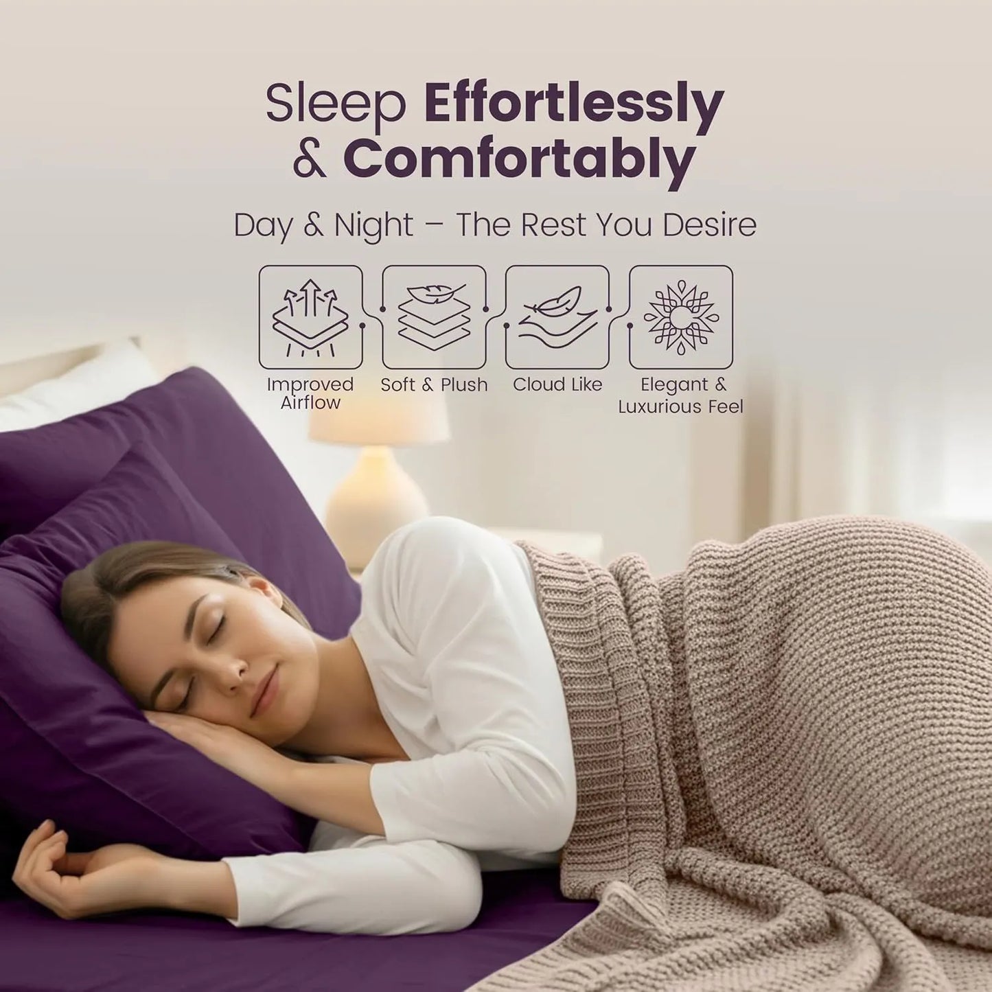 Hotel Quality Fitted Sheet - 1 Piece Fitted Sheet  -Breathable Bedding - Wrinkle, Fade, Stain Resistant- 16inch/40cm Deep Pocket Fitted Bed Sheet-Wrinkle and Fade Resistant,(Purple,Double) - Image 4