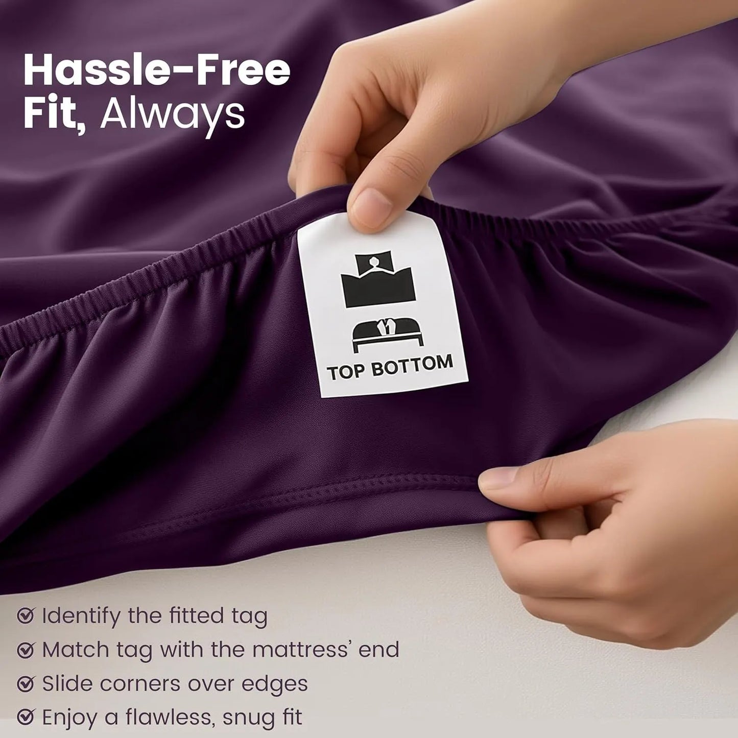 Hotel Quality Fitted Sheet - 1 Piece Fitted Sheet  -Breathable Bedding - Wrinkle, Fade, Stain Resistant- 16inch/40cm Deep Pocket Fitted Bed Sheet-Wrinkle and Fade Resistant,(Purple,Double) - Image 5