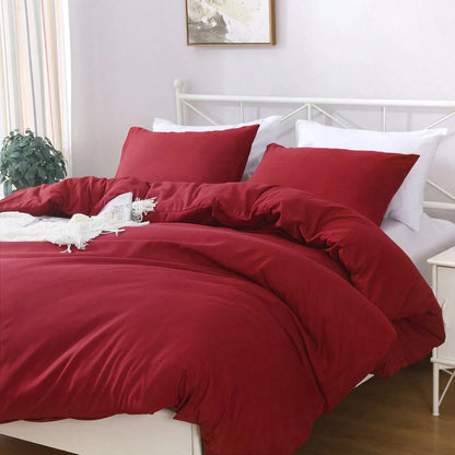 Hotel Soft Microfiber Duvet Cover Set-2000TC Quilt Cover Set & Pillowcases -1 Donna Cover Zipper Closure & 1 x Pillowcases-Breathable Bedding - Wrinkle, Fade, Stain Resistant(Red,King) - Image 2