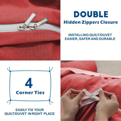 Hotel Soft Microfiber Duvet Cover Set-2000TC Quilt Cover Set & Pillowcases -1 Donna Cover Zipper Closure & 1 x Pillowcases-Breathable Bedding - Wrinkle, Fade, Stain Resistant(Red,King) - Image 3