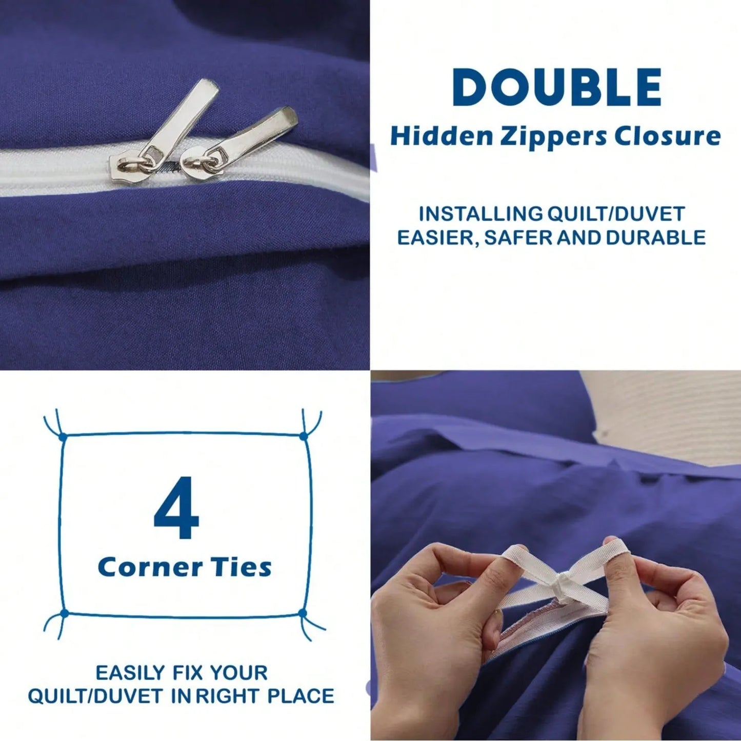 Hotel Soft Microfiber Duvet Cover Set-2000TC Quilt Cover Set & Pillowcases -1 Donna Cover Zipper Closure & 1 x Pillowcases-Breathable Bedding - Wrinkle, Fade, Stain Resistant(Royal blue,King) - Image 3
