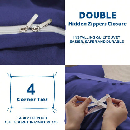 Hotel Soft Microfiber Duvet Cover Set-2000TC Quilt Cover Set & Pillowcases -1 Donna Cover Zipper Closure & 1 x Pillowcases-Breathable Bedding - Wrinkle, Fade, Stain Resistant(Royal blue,King) - Image 3