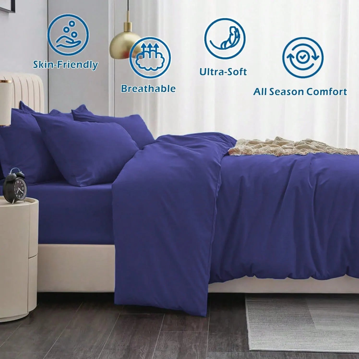 Hotel Soft Microfiber Duvet Cover Set-2000TC Quilt Cover Set & Pillowcases -1 Donna Cover Zipper Closure & 1 x Pillowcases-Breathable Bedding - Wrinkle, Fade, Stain Resistant(Royal blue,King) - Image 4