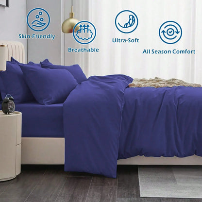 Hotel Soft Microfiber Duvet Cover Set-2000TC Quilt Cover Set & Pillowcases -1 Donna Cover Zipper Closure & 1 x Pillowcases-Breathable Bedding - Wrinkle, Fade, Stain Resistant(Royal blue,King) - Image 4